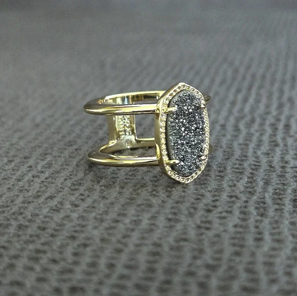 ✨️HP✨️ Kendra Scott "Elyse" Double✌️ Band Platinum Drusy Ring💍 - Picture 2 of 16